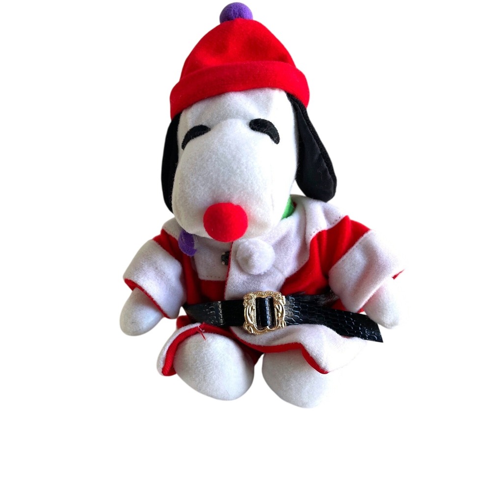 Vintage Snoopy Santa Claus Plush - Red Nose & Purple Pom-Pom - Peanuts Christmas